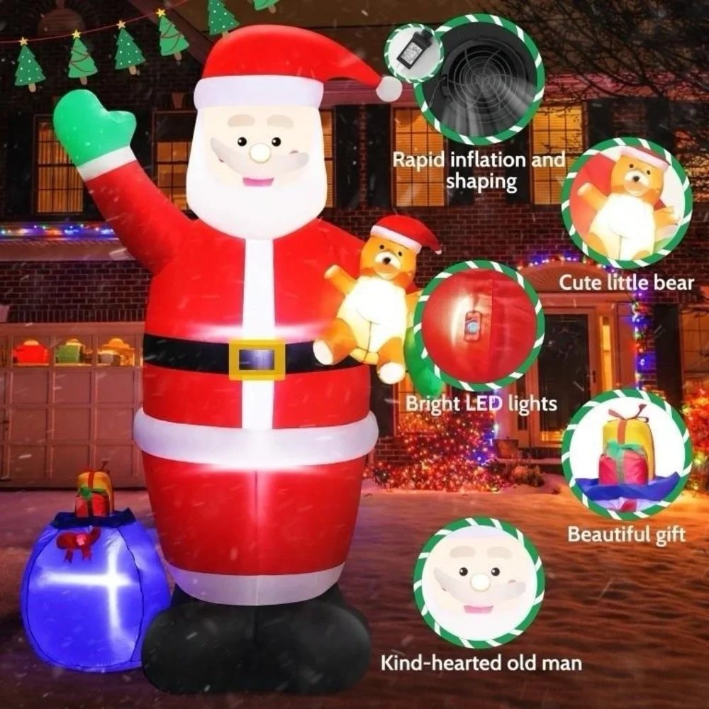 7ft Inflatable Santa Claus with Gift Bag - Red and White